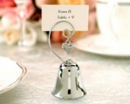 Wedding or Engagement Name Place Card Holder DELUXE Silver Kissing Bell with Heart - bomboniere